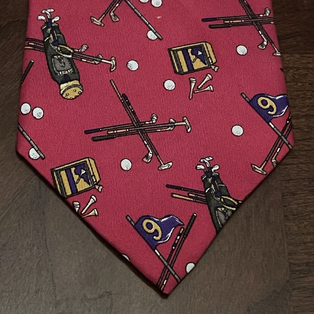Vintage Black Smith 100% Silk Men’s Neck Tie Made In USA Golf Print